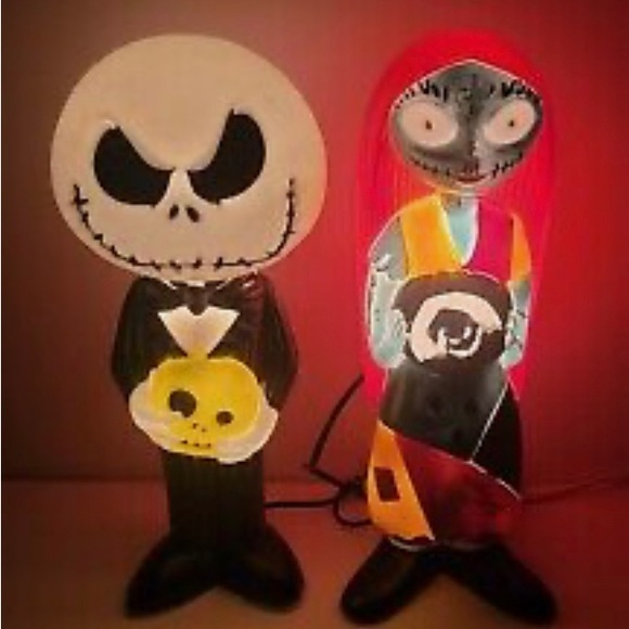 14" Lighted Jack Skellington Blow Mold with Green Skull - Picture 9 of 11